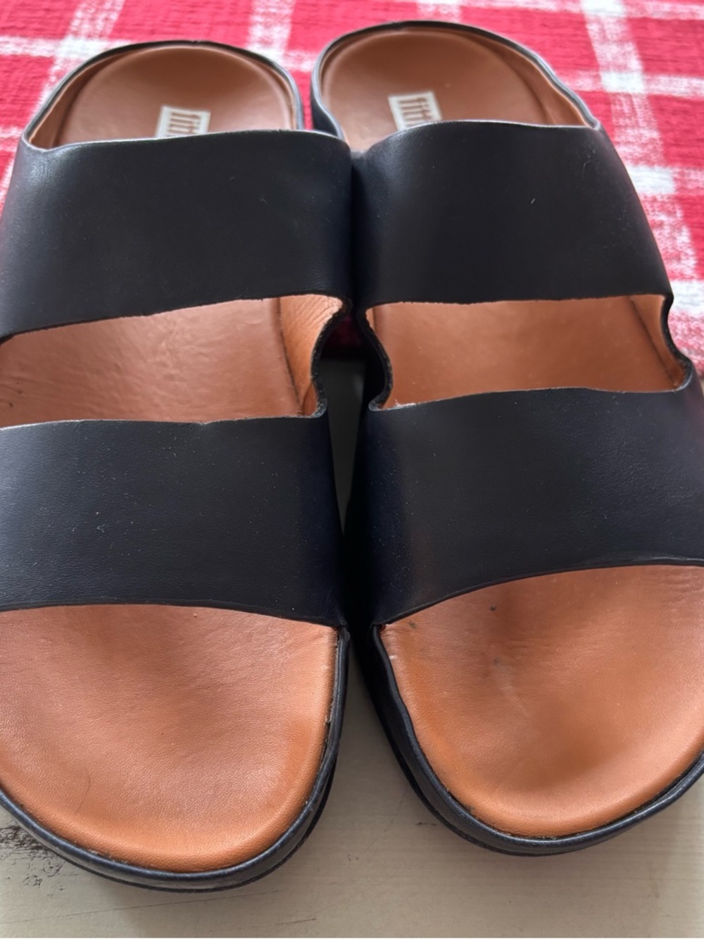 Fitflop Navy Blue Leather Double-Strap Slide Sandals